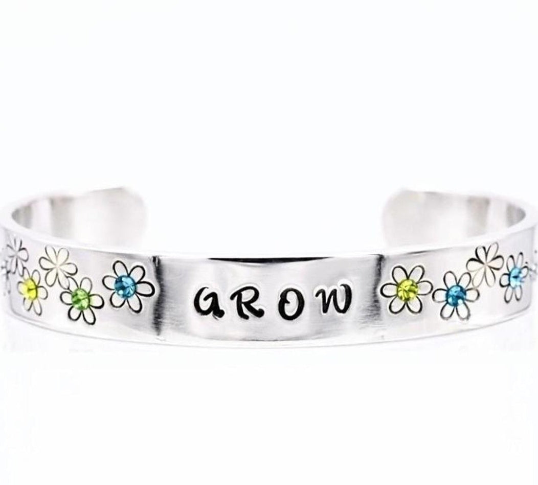 "Grow" Hand-Stamped Cuff