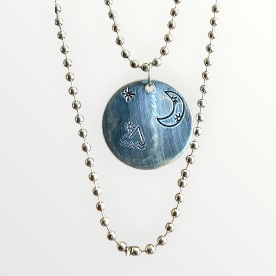 Hand-Stamped Sterling Silver Celestial Pendant Necklaces