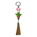 Handcrafted Smiling Cactus & Floral Tassel Keychain