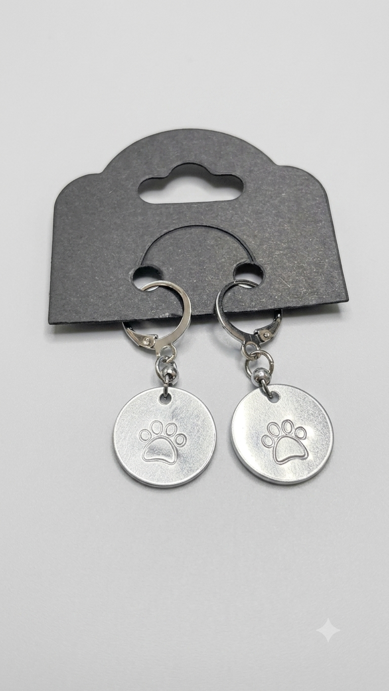 Stamped Paw Print Aluminum Disc Earrings