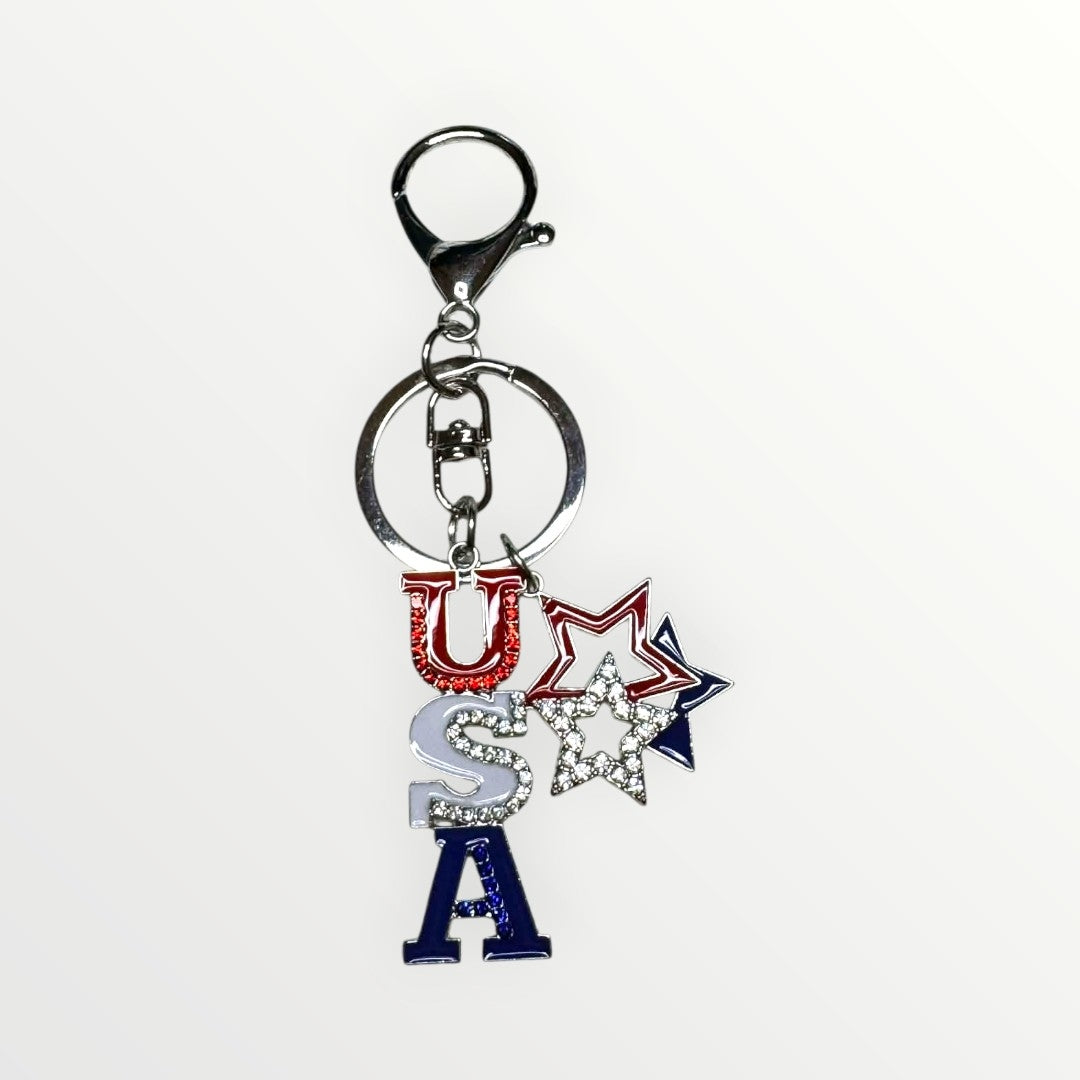 Patriotic USA Star Charm Keychain | Handcrafted Rhinestone American Pride Keychain