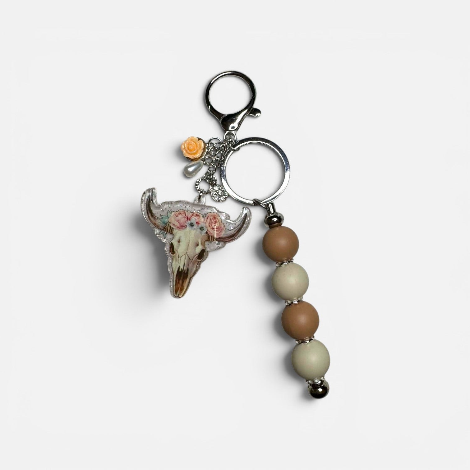 Western Floral Steer Skull Beaded Keychain