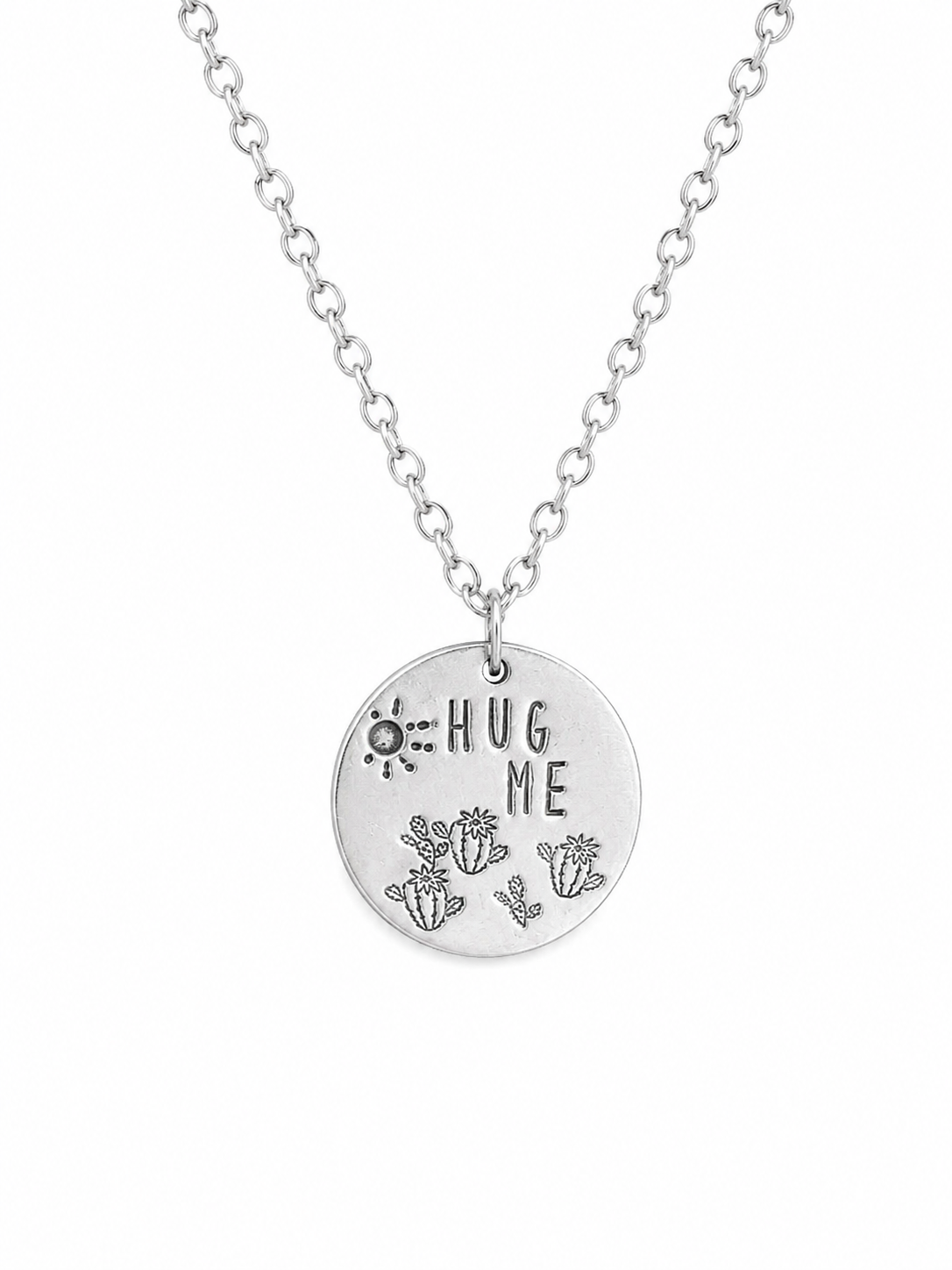 Hug Me Cactus Necklace | Hand-Pressed Polished Aluminum Pendant