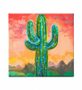 Desert Glow Saguaro | Original 4x4 Acrylic Canvas Painting