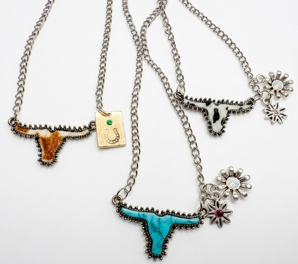 The "True Grit" Longhorn Statement Necklace – Hand-Stamped with Genuine Gemstones