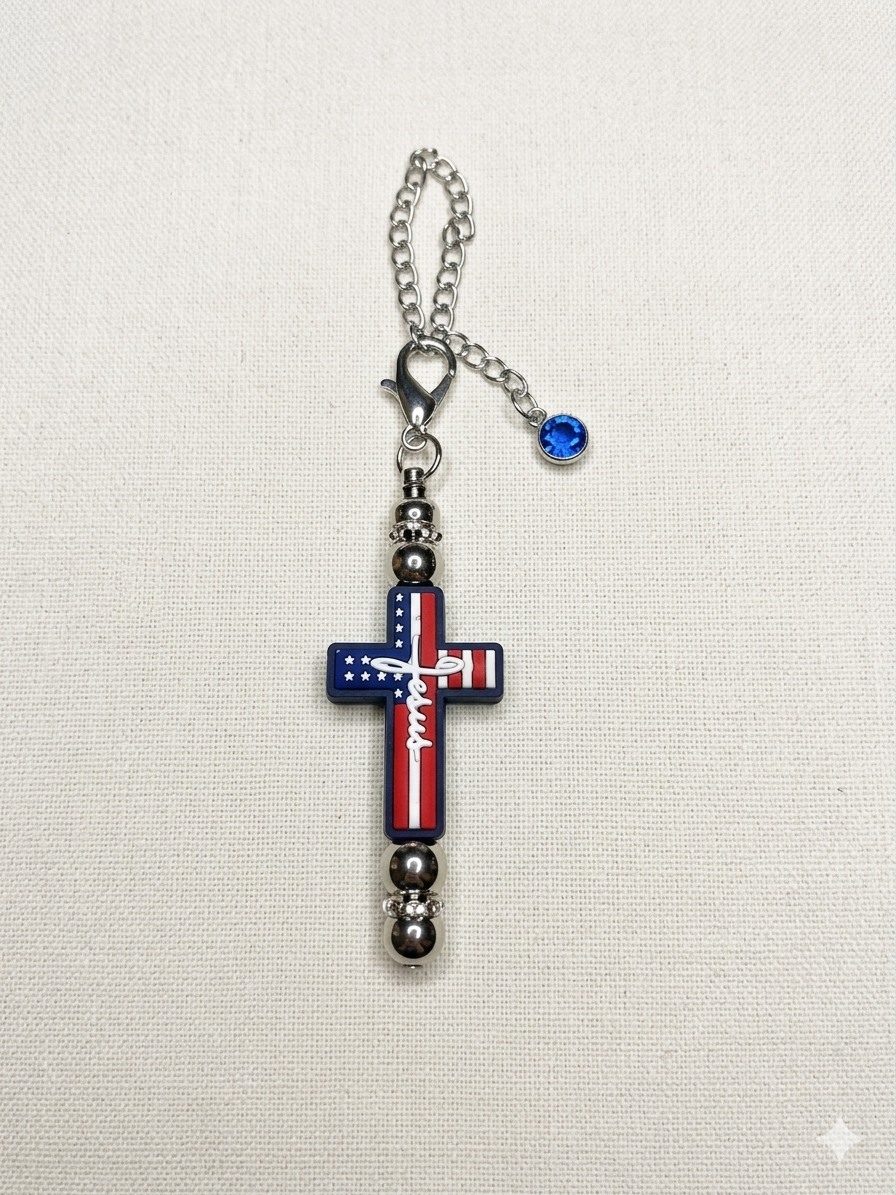 Patriotic "Jesus" Cross Tumbler Charm