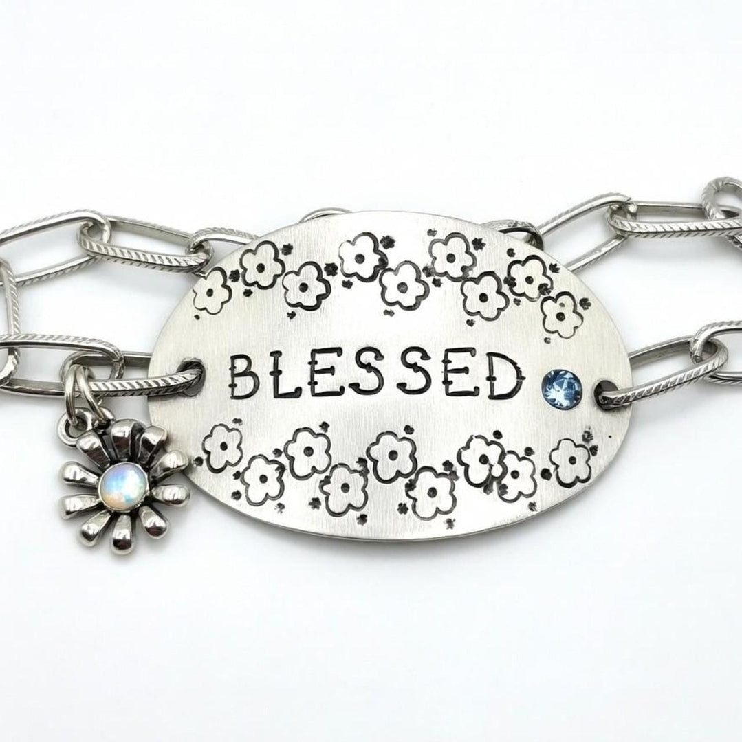 "Blessed" Hand-Stamped Link Bracelet
