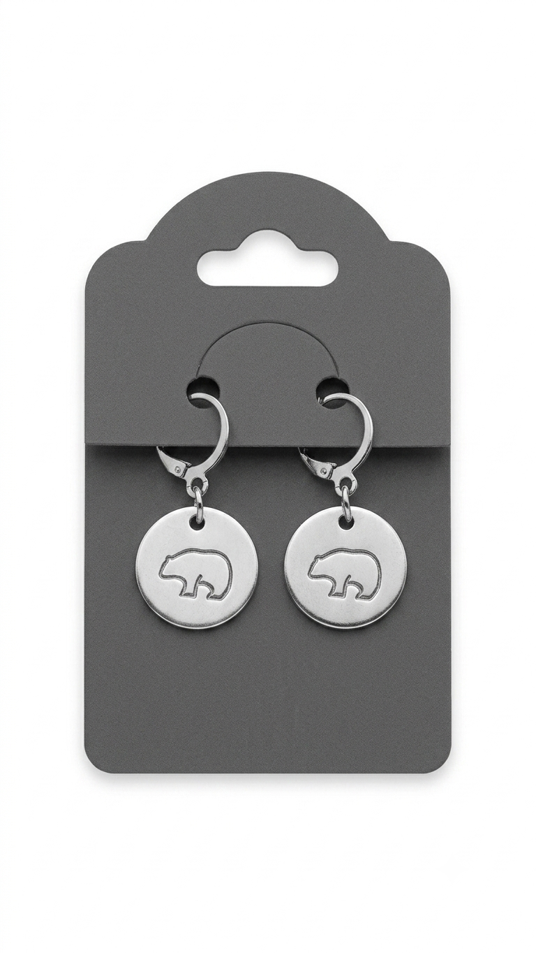 Hand-Stamped Bear Silhouette Aluminum Disc Earrings