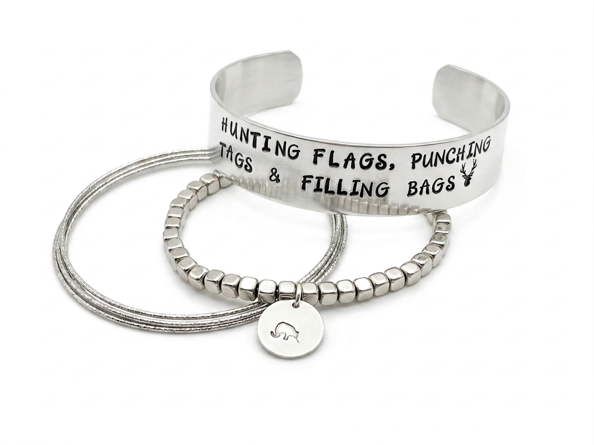Hunting Flags, Punching Tags Bracelet Stack
