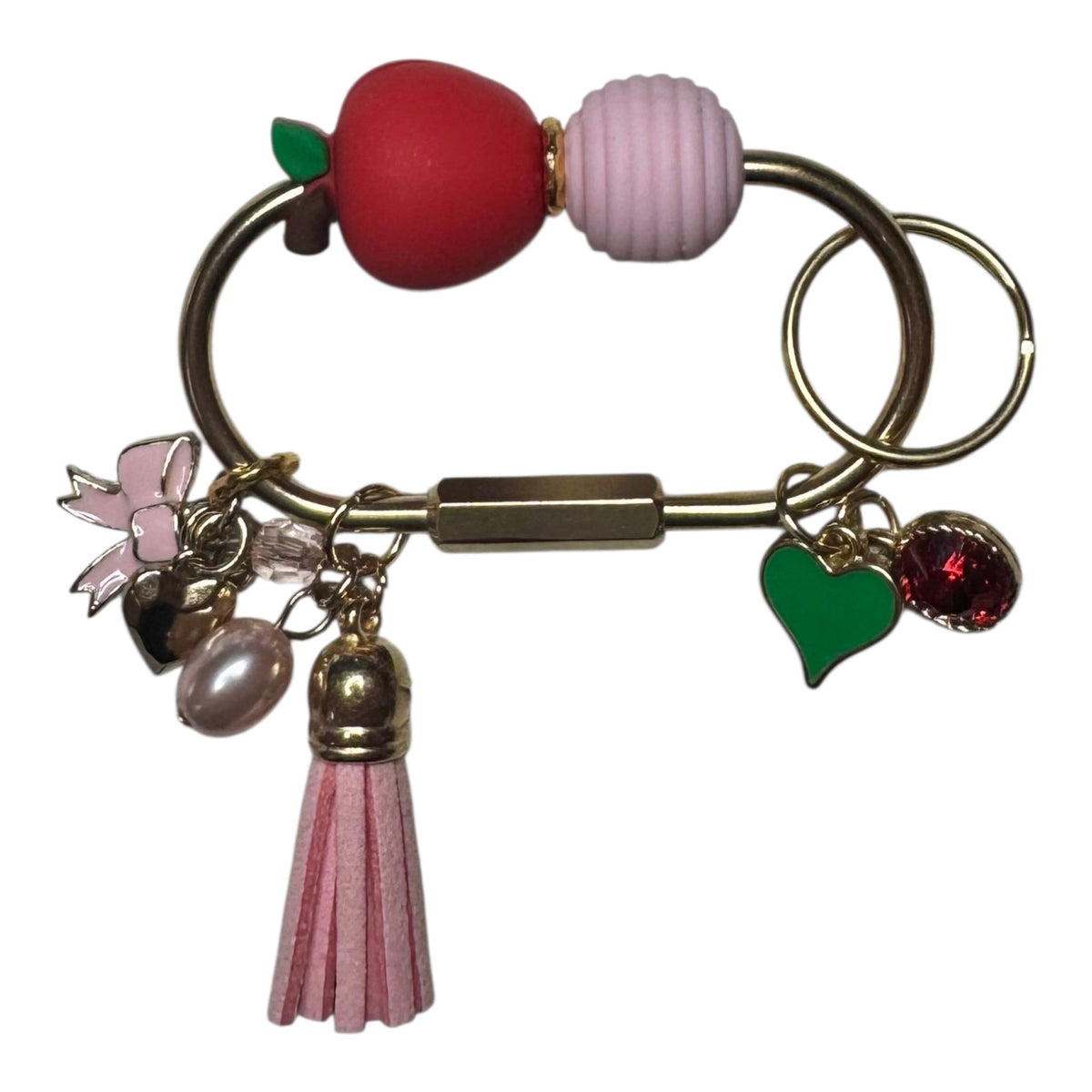 Autumn Elegance: Sweet Orchard Apple & Pink Bow Charm / Keychain