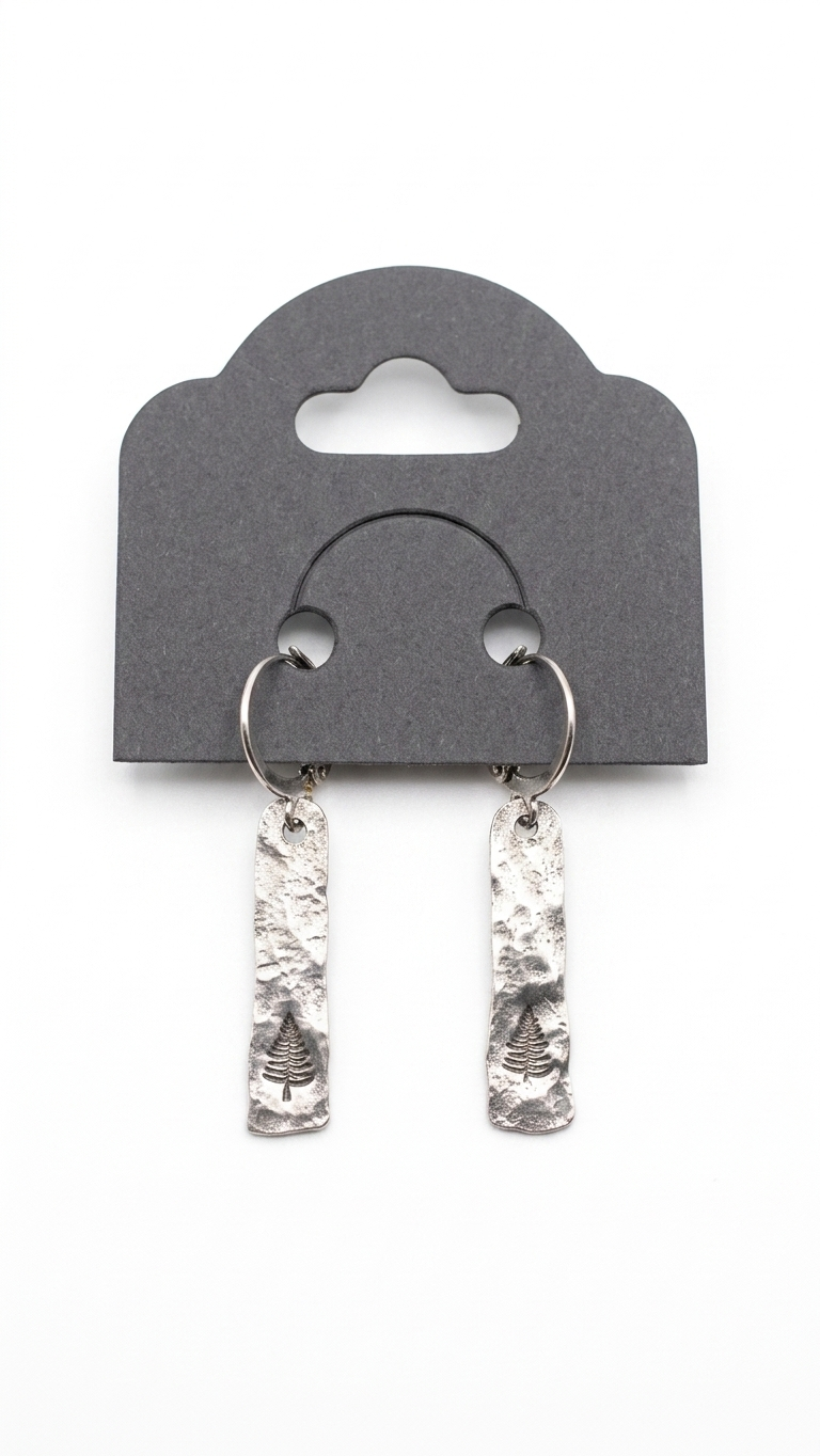 Hammered Pine Handstamped Aluminum Bar Earrings