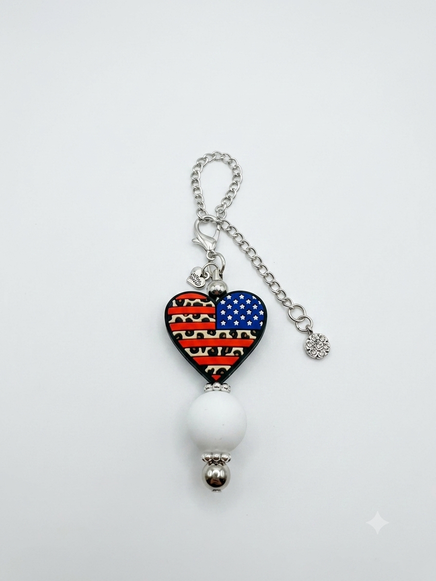 Patriotic Leopard Heart Handcrafted Tumbler Charm