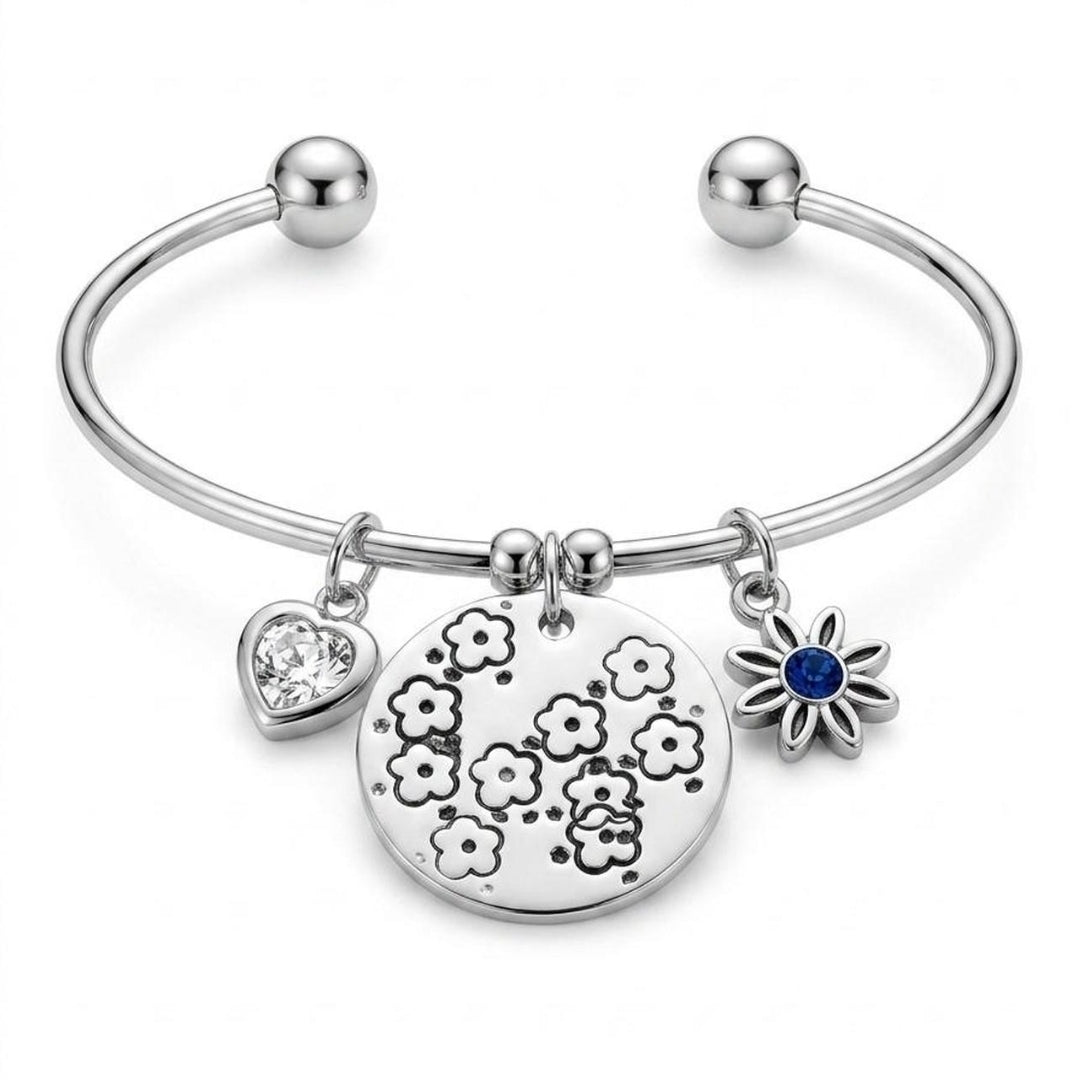 Celestial Flower & Heart Charm Bangle
