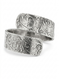 Boho Floral Hand-Stamped Polished Aluminum Wrap Ring