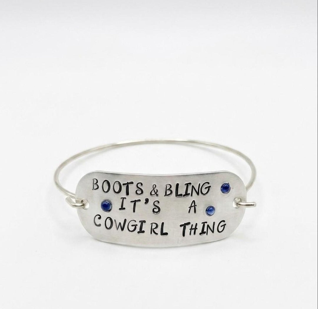 "Boots & Bling" Hand-Stamped Bangle
