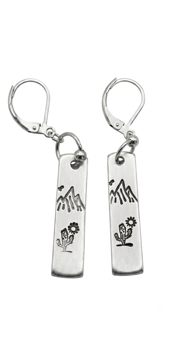 Desert Horizon Handstamped Aluminum Bar Earrings