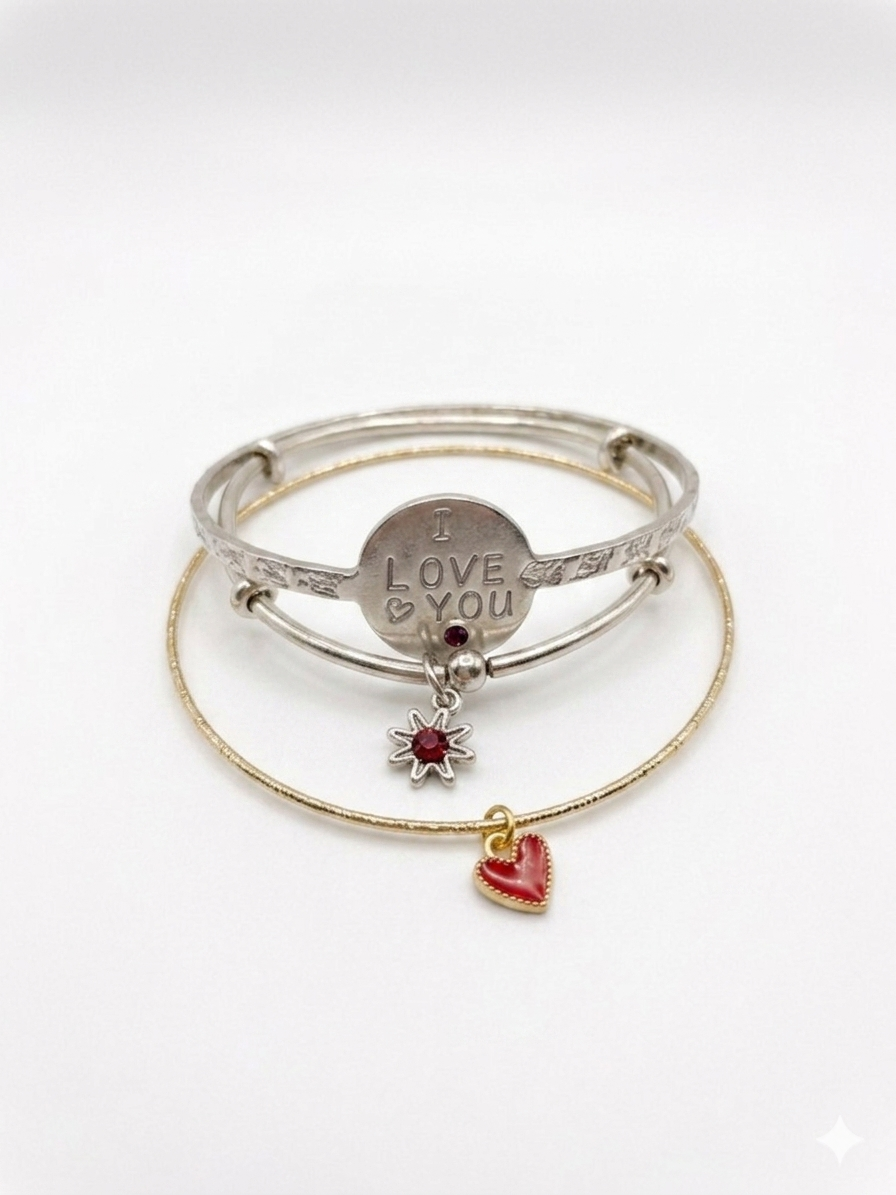 "I Love You" Hand-Stamped Artisan Bangle Stack