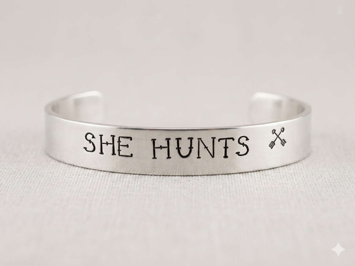 She Hunts Hand-Stamped Cuff