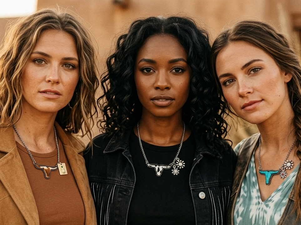 The "True Grit" Longhorn Statement Necklace – Hand-Stamped with Genuine Gemstones