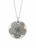 Hand-Pressed Aluminum Mandala Flower Necklace with Teal Gemstone Accent – 1"