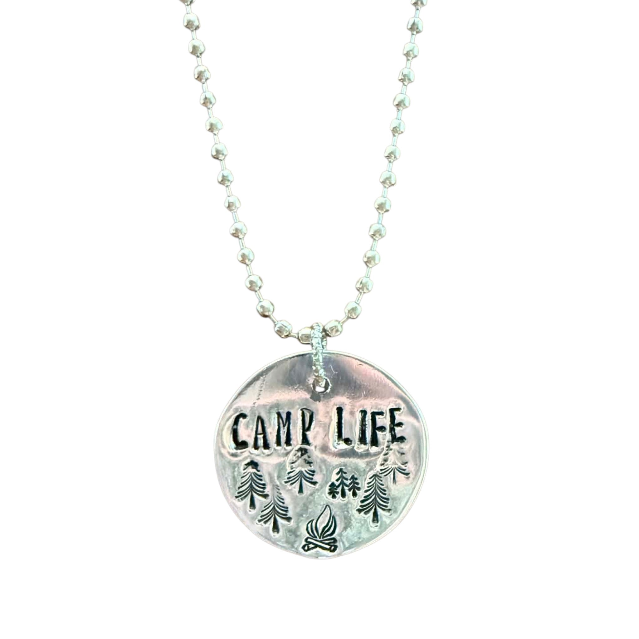 Hand-Stamped "Camp Life" Necklace - Artisan Aluminum Nature Pendant