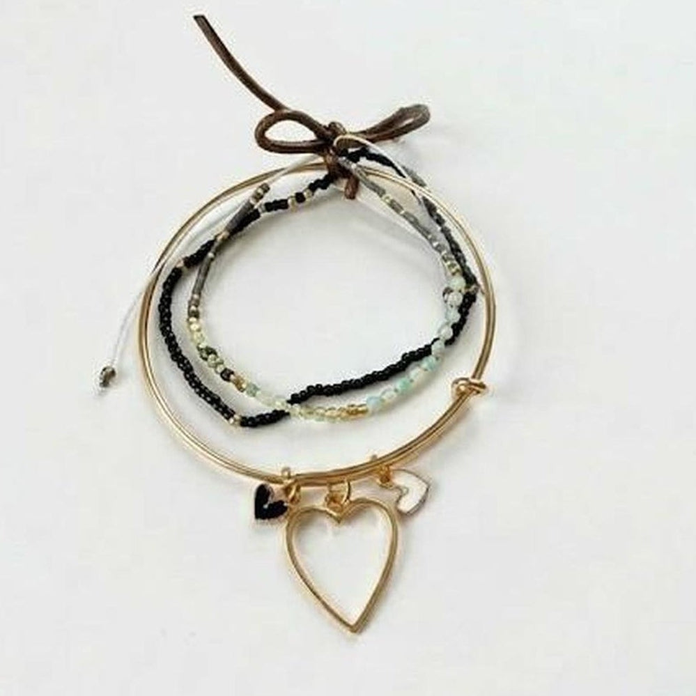 Boho Heart Charm Bangle (Green)