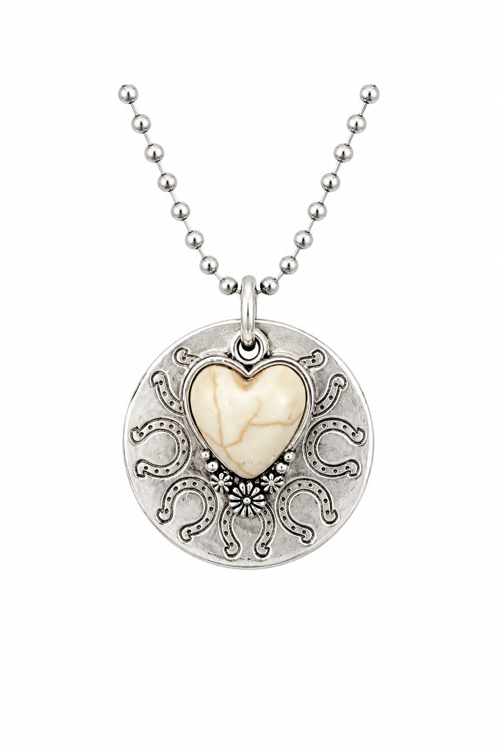 Prairie Luck Hand-Stamped Disc Necklace with Genuine Cream Gemstone