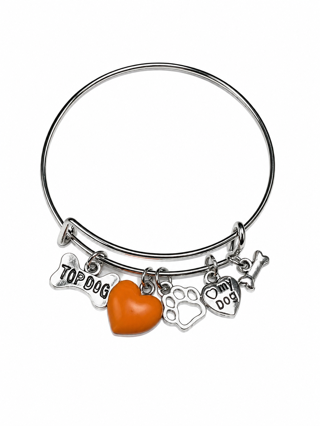 "Top Dog" Silver Tone Charm Bangle – Handcrafted Accessory for Pet Lovers