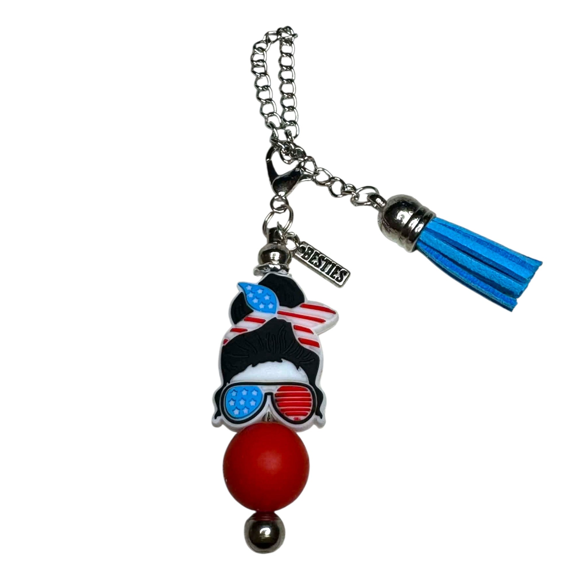 Handcrafted Messy Bun & Stars-and-Stripes Tumbler Charm