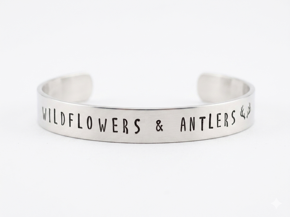Wildflowers & Antlers Hand-Stamped Cuff