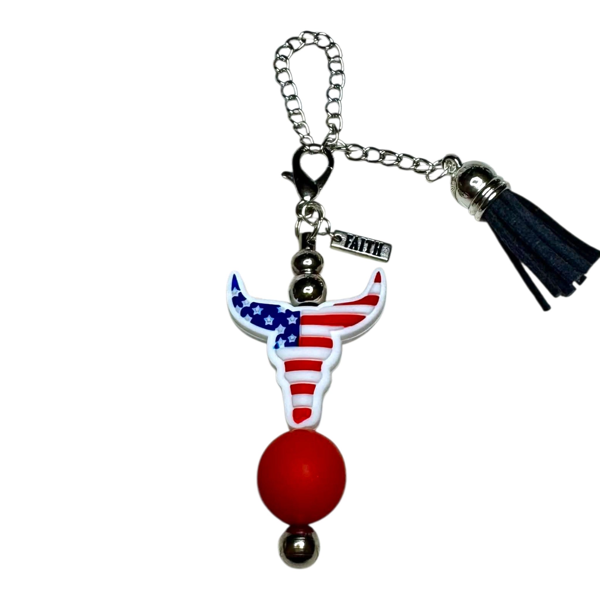 Patriotic Western Bull Skull Tumbler Charm