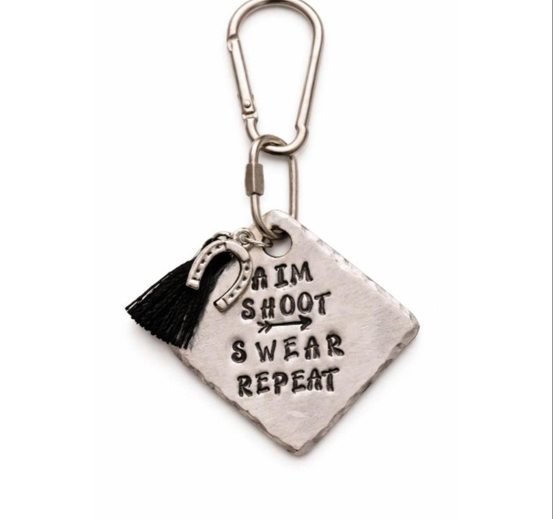 Aim,shoot,swear handstamped keychain