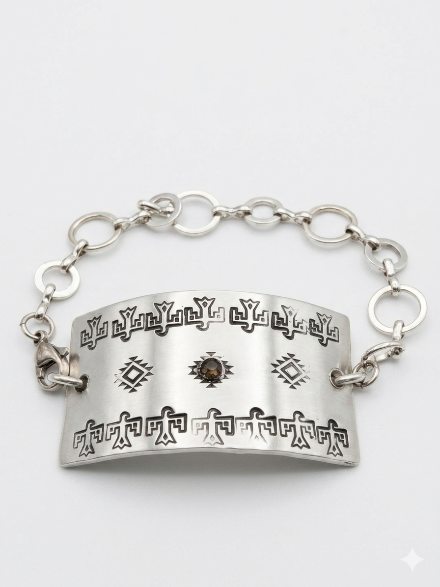 Hand-Stamped Thunderbird Gemstone Chain Bracelet