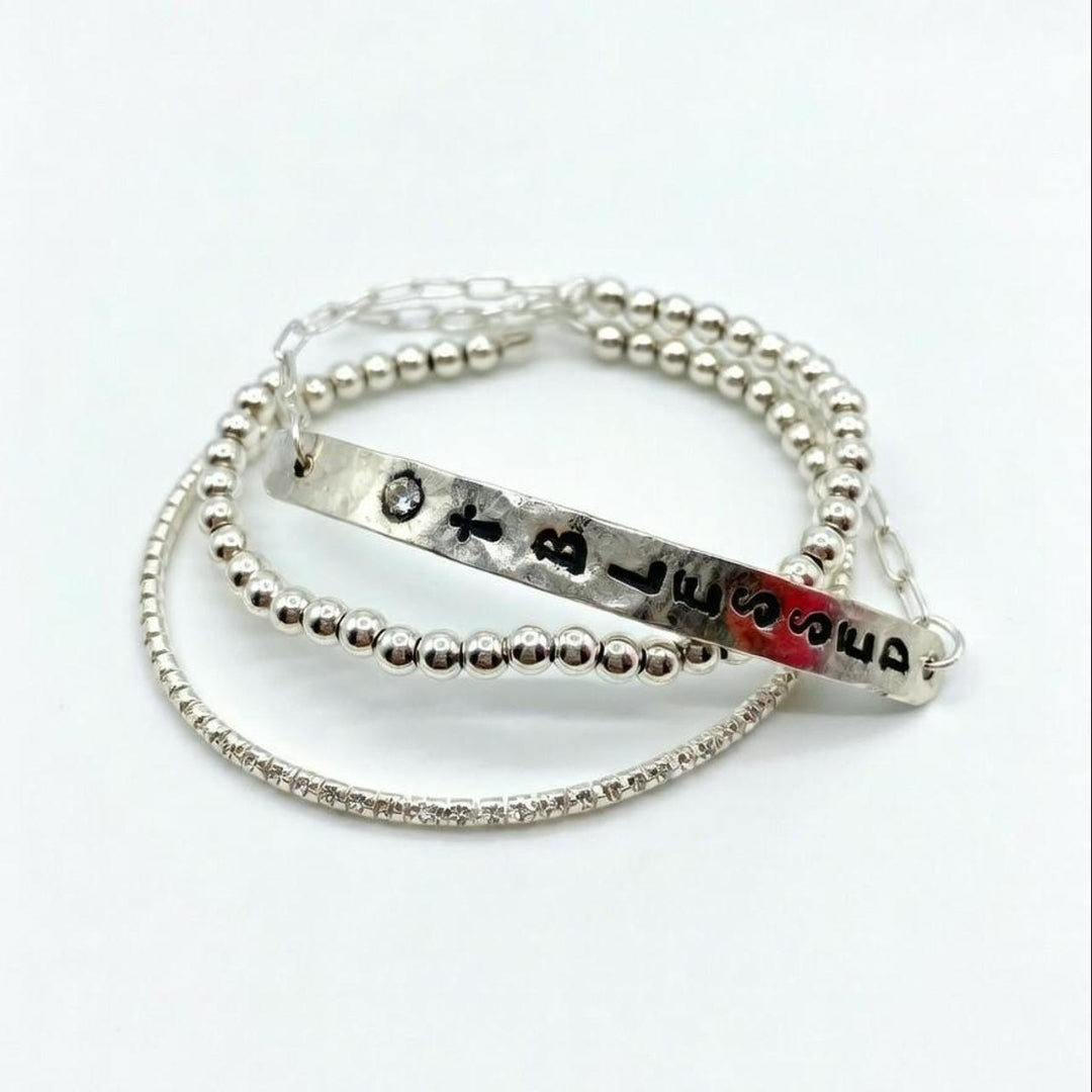 Hand-Stamped "Blessed" Polished Aluminum Bar Bracelet