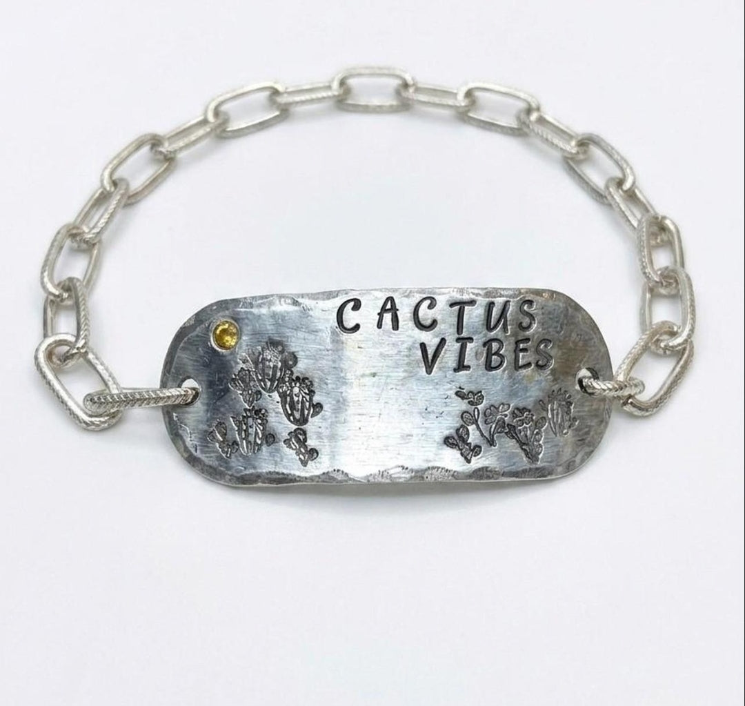 "Cactus Vibes" Hand-Stamped Link Bracelet