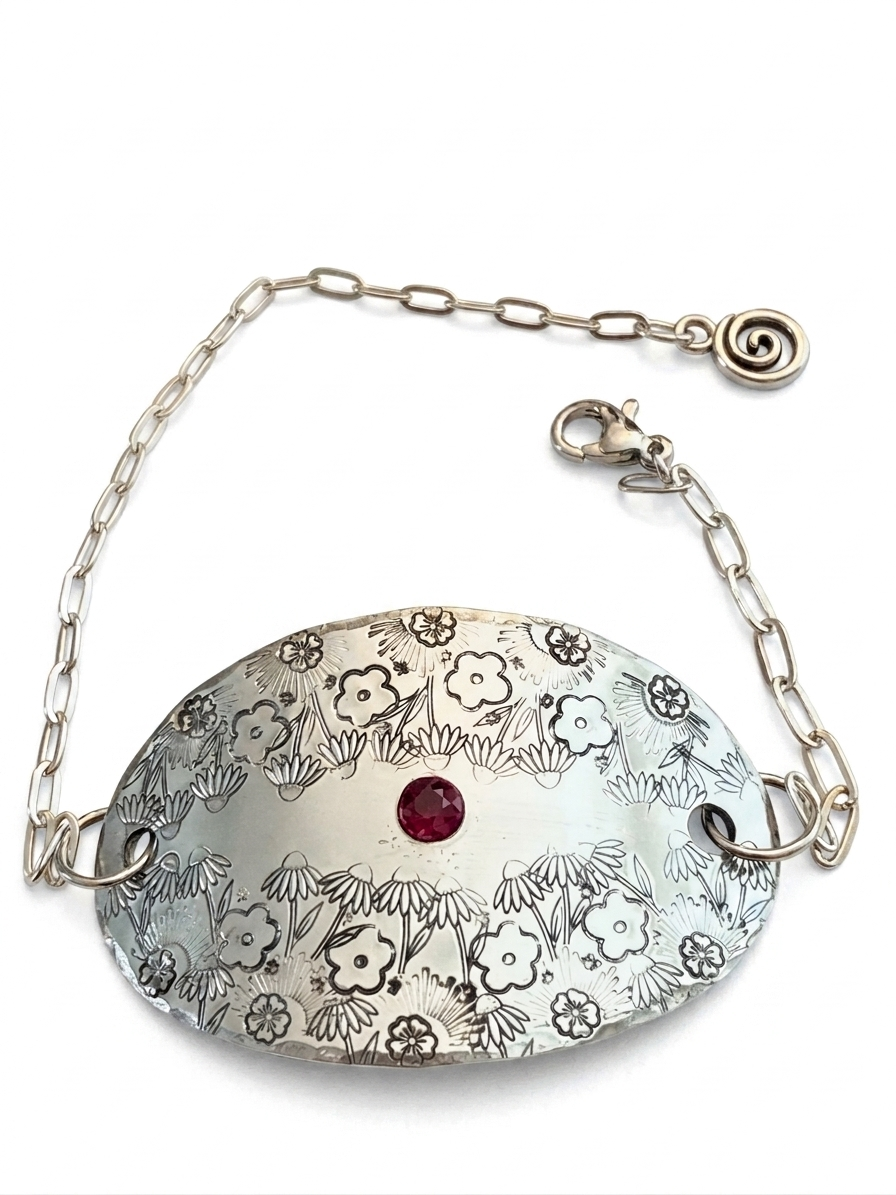 Hand-Pressed Wildflower Meadow Gemstone Chain Bracelet