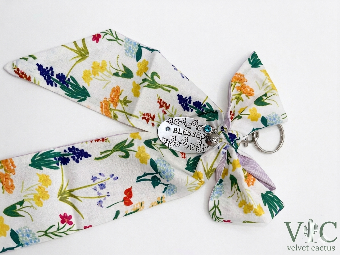 "Blessed" Hand-Stamped Botanical Purse Charm