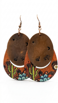 Howling Coyote & Hand-Painted Desert Leather Earrings