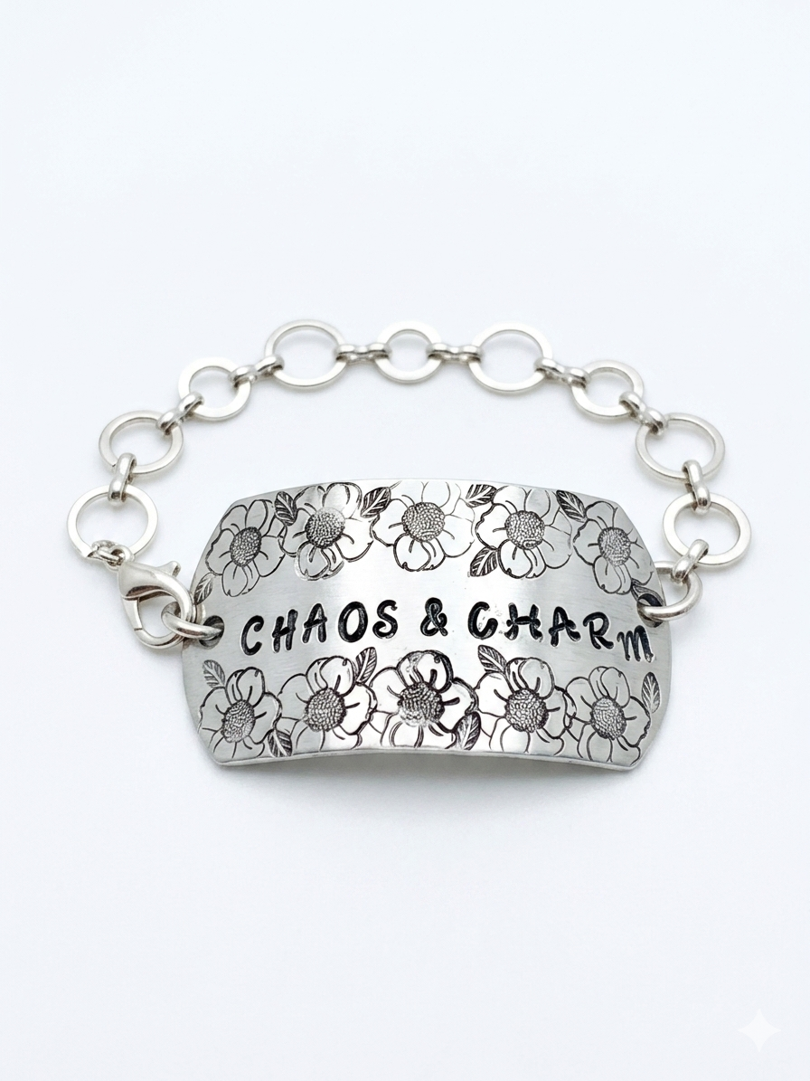 Chaos & Charm Hand-Stamped Floral Chain Bracelet