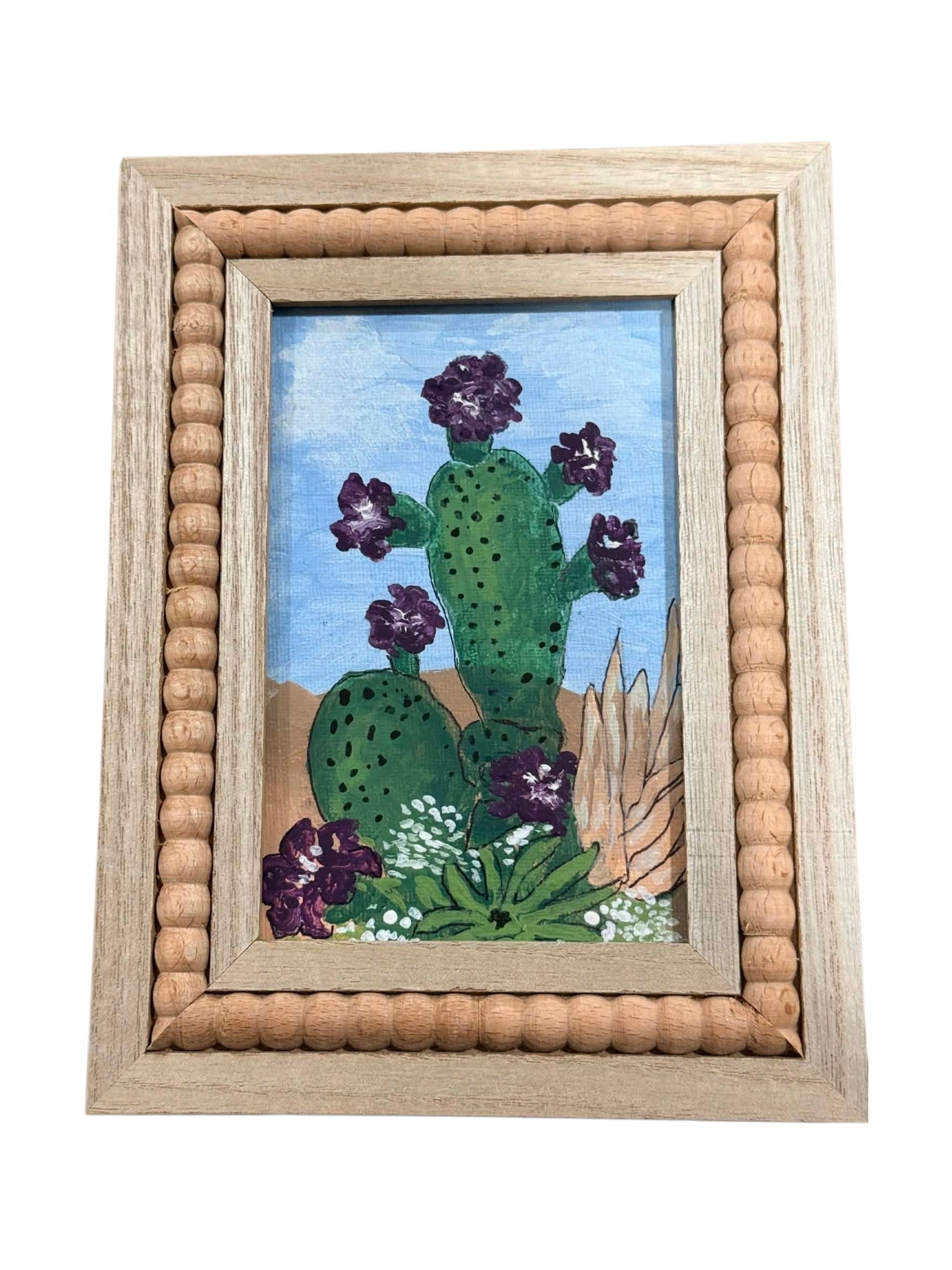 Purple Prickly Pear Bloom — Framed Mini Canvas Original Painting