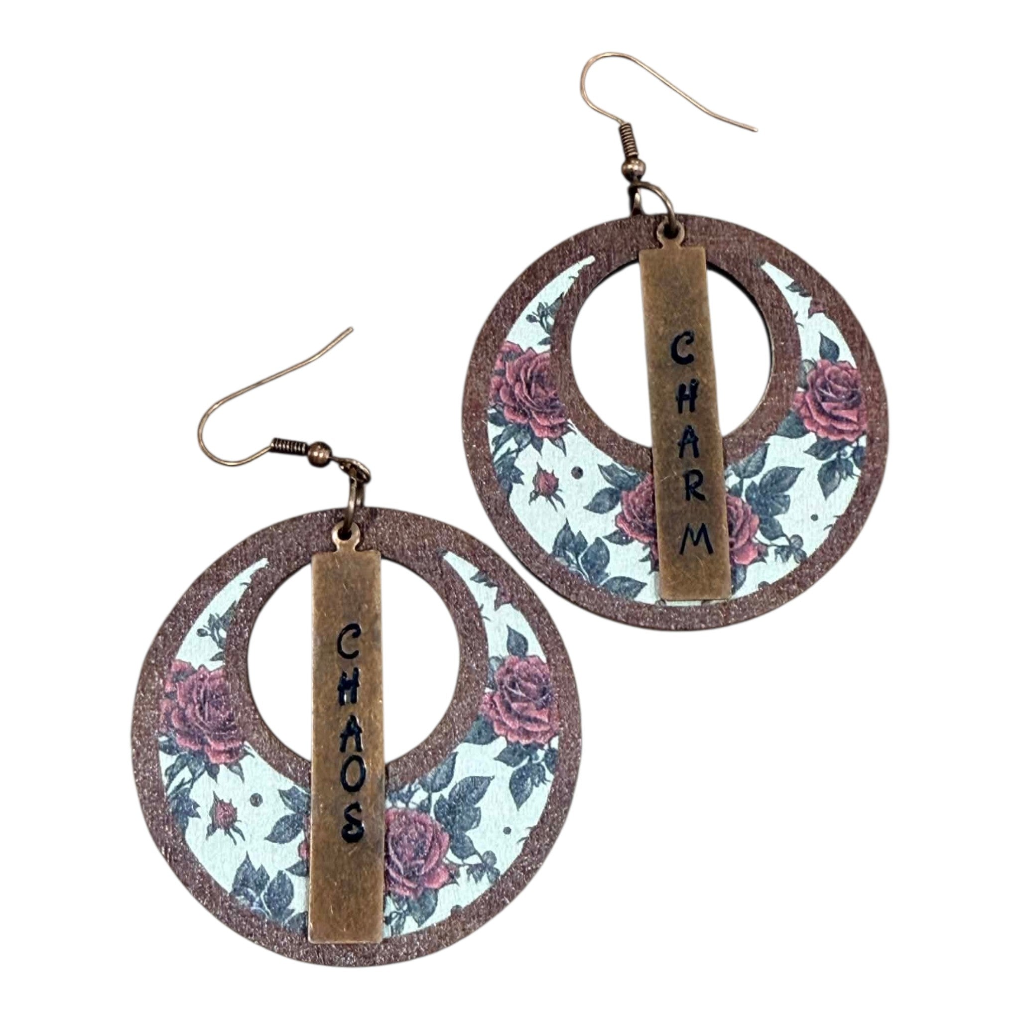 "Chaos & Charm" Floral Earrings - Artisan Wood & Metal Dangle Earrings