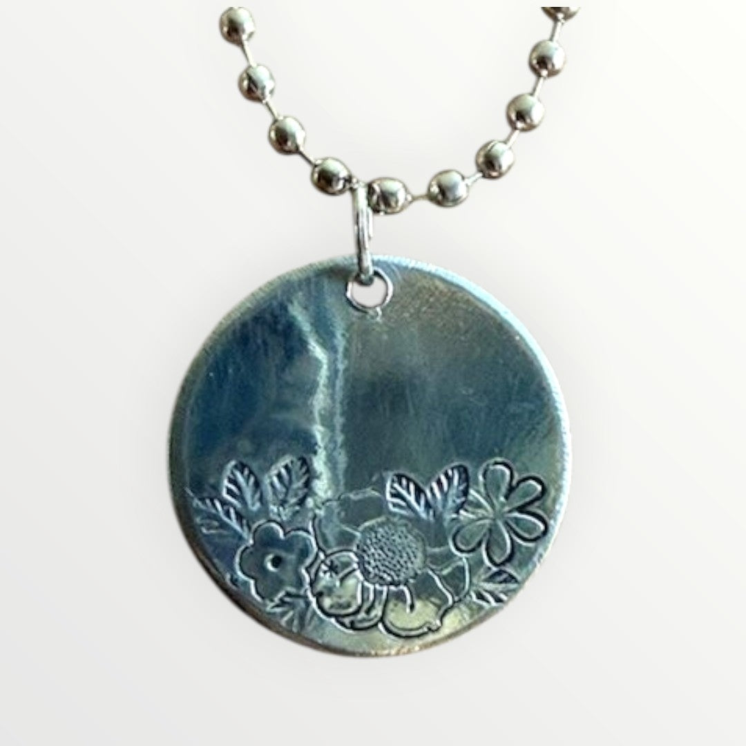 Hand-Stamped Floral Aluminum Pendant Necklaces – Western Grunge Boho Charm