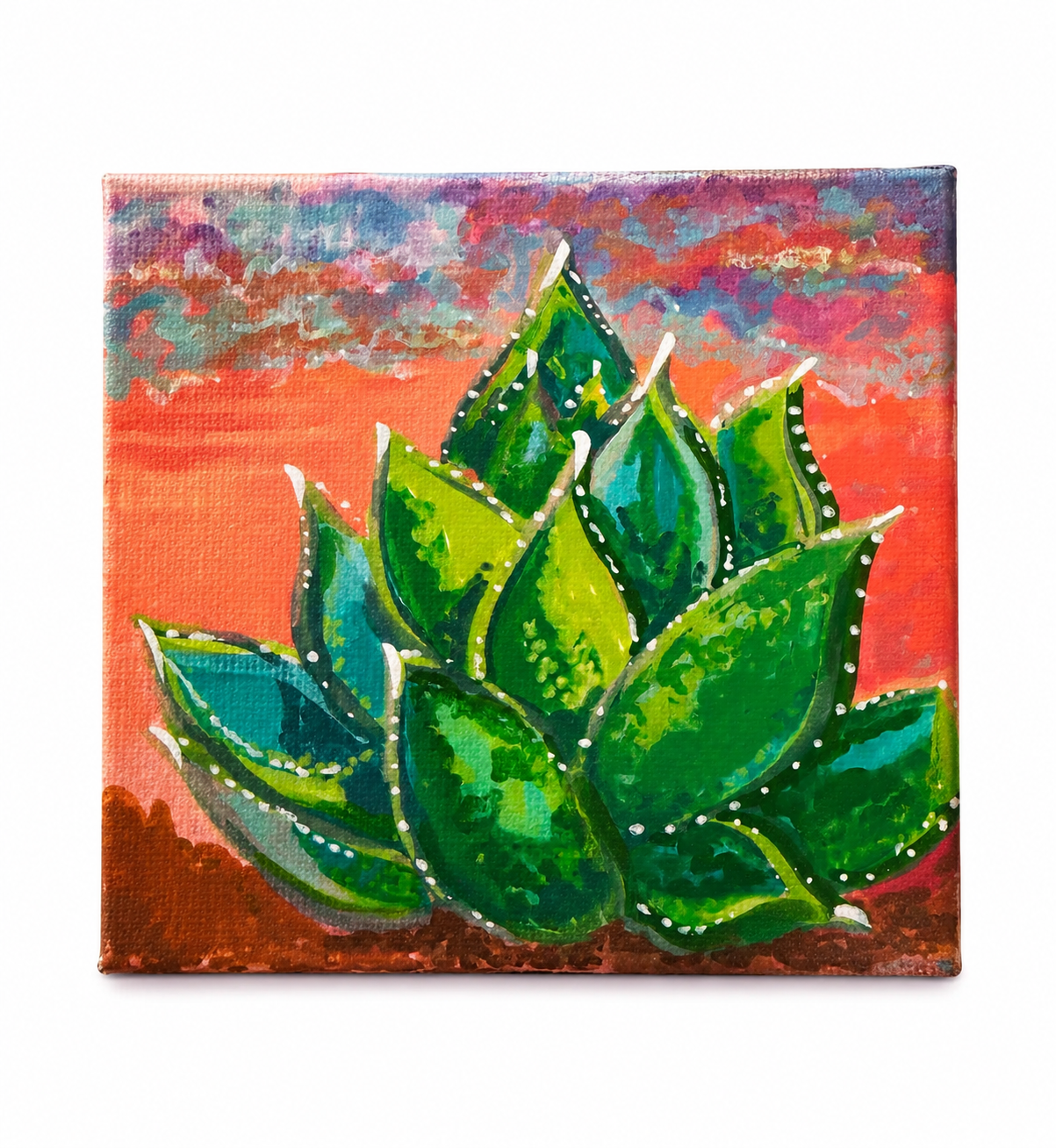Desert Sunset Succulent | Original 4x4 Acrylic Canvas Painting