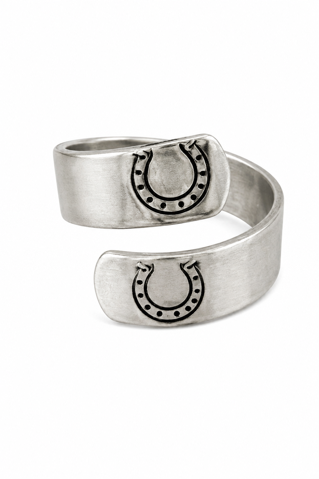 Lucky Horseshoe Hand Stamped Polished Aluminum Wrap Ring