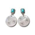 Desert Floral Hand-Stamped Polished Aluminum Earrings with Turquoise Accent