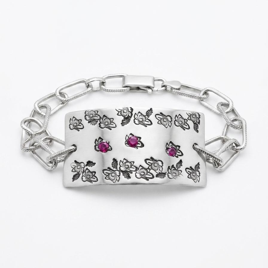 Floral Radiance: Hand-Stamped Botanical Aluminum Statement Bracelet