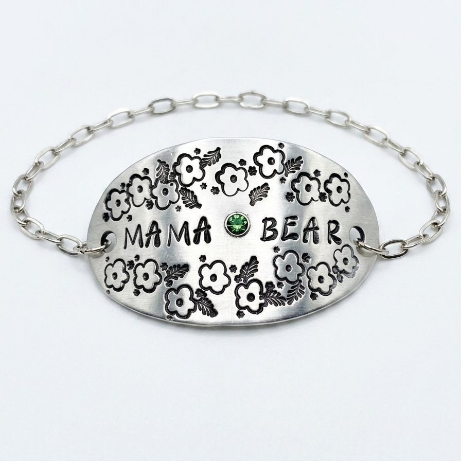 "Mama Bear" Hand-Stamped Link Bracelet